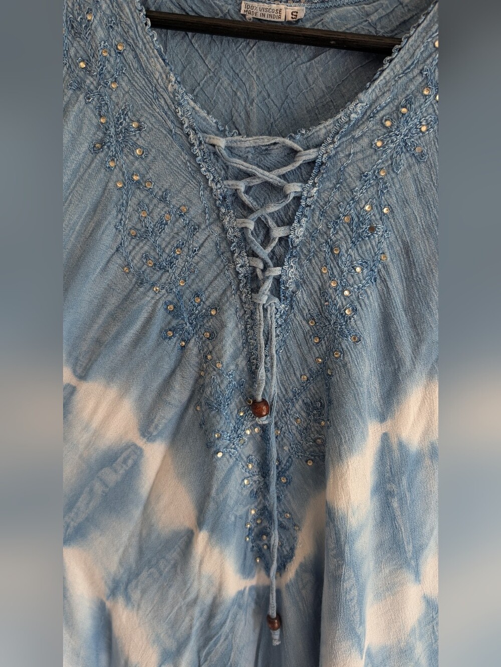 Vintage Blue & White Flowy Tie Dye Sleeveless Dress, 100% Viscose Size Small - Picture 4 of 14